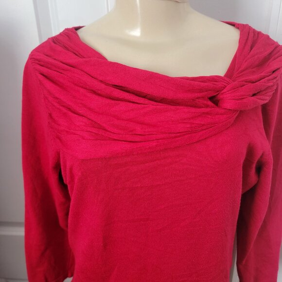 Adrienne Vittadini Red Faux Scarf Collar Fine Gauge Sweater - Picture 2 of 11